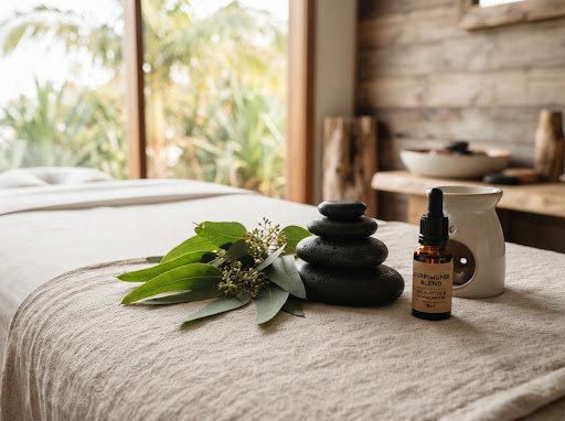 Hot stones and native botanicals at Harmony Massage